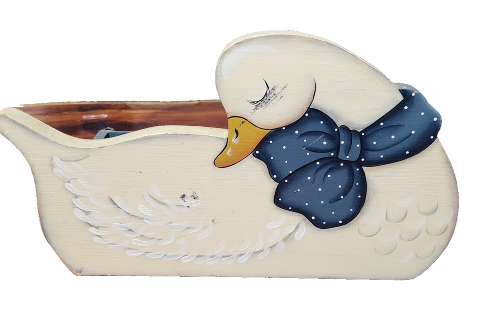 Vintage 1980s Goose Decor Mail Box Hanger Wood Hand Painted Cottage Core Country